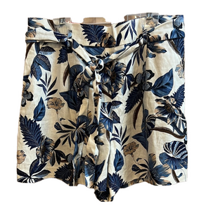 NWT Dalia ladies linen blend Thai front short, blue combo, size medium